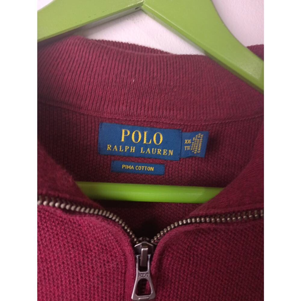 Polo Ralph‎ Lauren Men's Quarter Zip Pima Cotton Sweater Maroon Red XXL Preppy - Picture 2 of 4